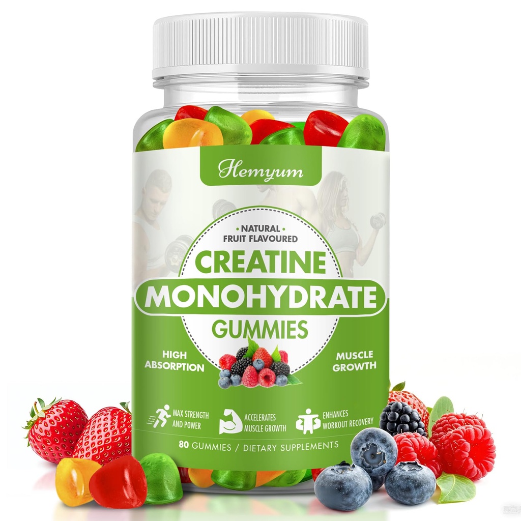 Creatine Monohydrate Gummies - 5g Creatine for Women Men, Enhanced Muscle Strength, Boost Focus and Endurance, Muscle Builder,L-Taurine + Vitamin B12,Vegan, Gluten-Free 80 Count