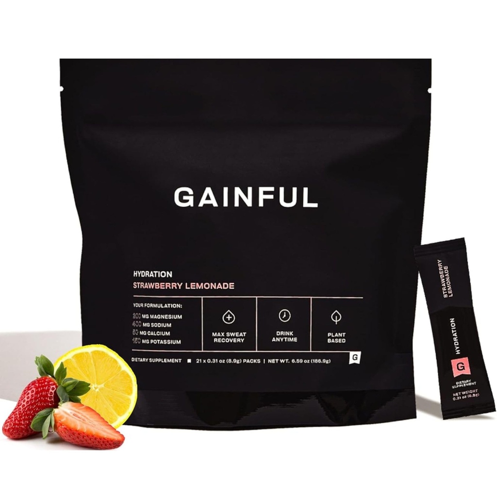 Getful hydrotion אבקת Packets, Caffeine חינם עם Key Electrolytes Magnesium ו Sodium, אנרגיה תמיכה, סוכר נמוך, Strawberry Lemonade, 21 מקלות