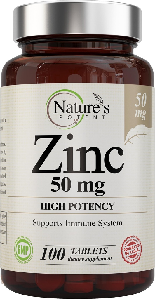 תוספת של 50 מ"ג - Immune Support System from Natural Zinc (Oxide/Citrate) 100 טבליות, המבוצעת על ידי Nature's Potent.