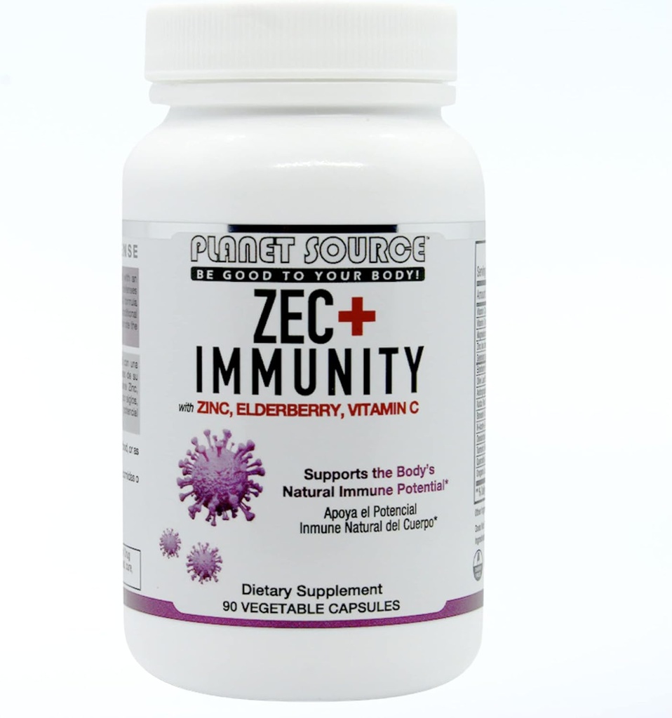 ZEC+ Immunity - ויטמינים למבוגרים עם Zinc, Elderberry ווויטמין C - Natural Elderberry Immune תמיכה תוספת לחיים בריאים - 90 Count Veggie קפסולות