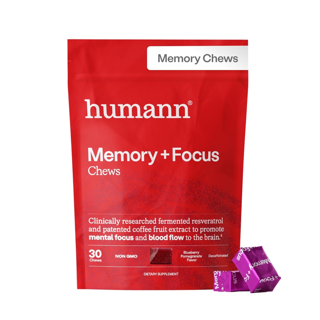 HumanN SuperBeets Brain Supplements for Memory and Focus Chews, התראה נפשית, קלינית למד Nootropics, תוספת Resveratrol Plus Beet Rootאבק, Blueberry Pomegranate Flavor, הרוזן 30