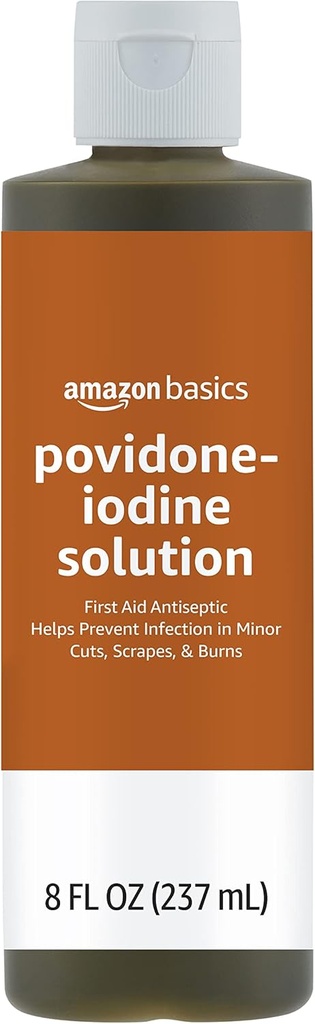 יסודות עזרה ראשונה אנטיסקפטית, 10% פומפון Iodine פתרון עזרה ראשונה אנטיסקפטי, Unflavored, 8 Fluid Ounces, 1-Pack (לשעבר Solimo)