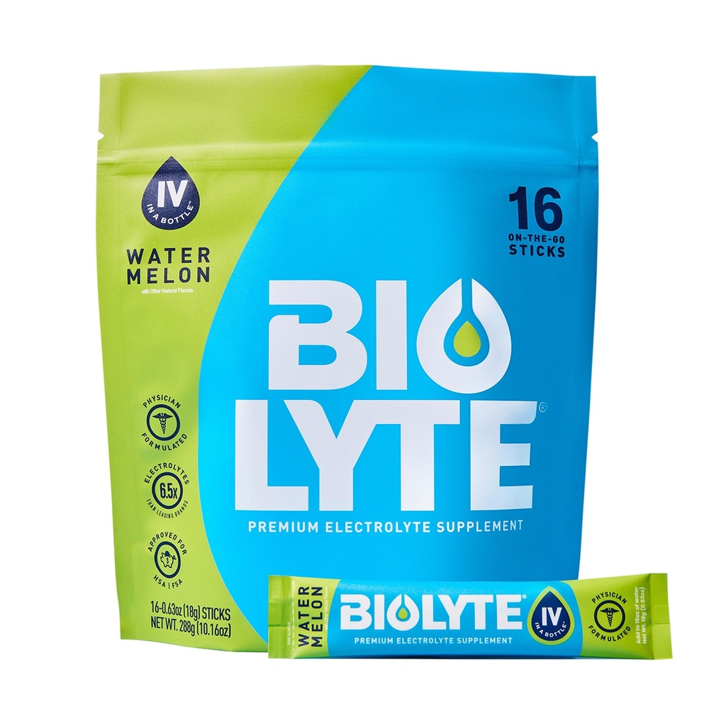 BIOLYTE IV Electrolyte Powder Packets, IV Liquid Drink Mix for Water, Doctor-Developed Hydration, Approved Dehydration Relief, Chemotherapy Must Haves for Women & Men - Watermelon (16 Pack)