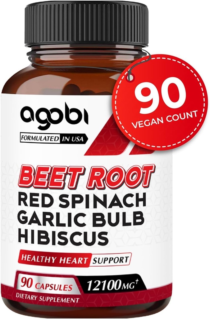 5in1 Beet Root כמוסות - נוסף עם רד Spinach, אורגני Garlic Bulb, Hibiscus & Black Pepper - תמיכה בייצור אנרגיה, מערכת החיסון ובריאות העיכול - 90 קפסולות טבעוניות