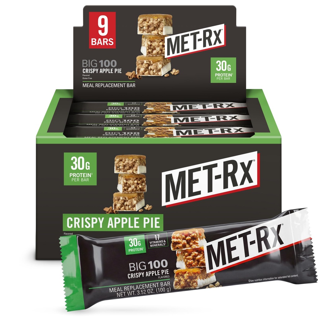 MET-Rx Big 100 Colossal חלבונים Bars, קריסי אפל פאי החלפת Meal Bars, 9 Count
