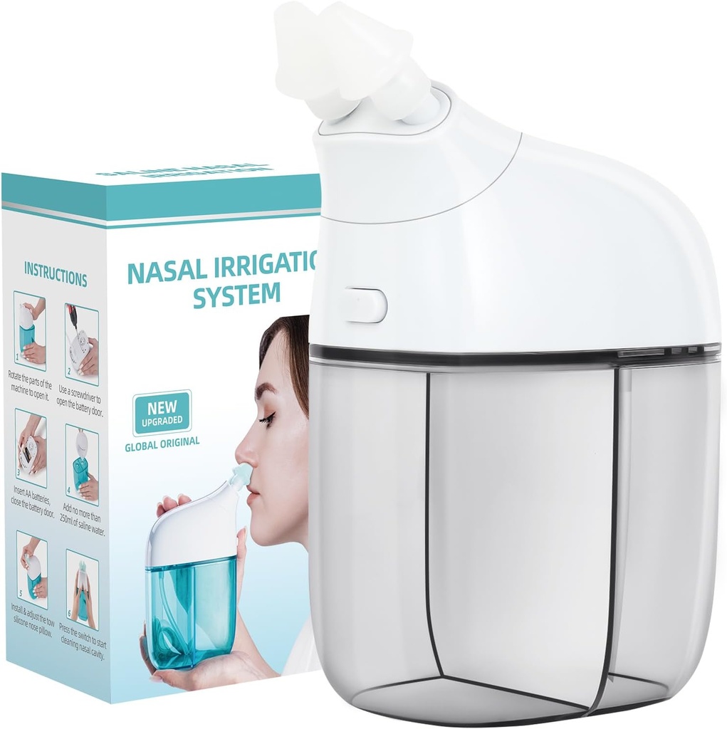 מערכת השקיה Nasal Care, Sinus Rinse Machine, Nasal Rinse Machine, Nasal Cleaner with Auto Waste Collection for Sinus, Runny Nose, Nasalungestion Grey