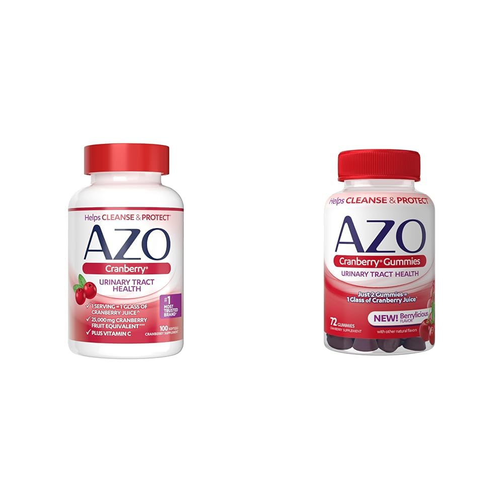 AZO Cranberry Urinary Tract בריאות תוסף Softgels & חניכיים, 1 Softgel / gummy = 1 Glass Cranberry Juice, Sugar Free, non-GMO, 100 Softgels & 72 מסטיקנים