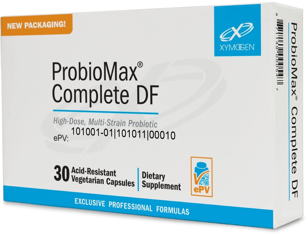 XYMOgen ProbioMAX השלם 45B - 45 מיליארד CFU Probiotic תוסף - High Dose, חלב פרוביוטיקה חינם עם חומצה Lactobacillus - לשעבר ProbioMAX שלם DF (30 קפסולות)