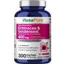 NusaPure Echinacea Goldenseal 200 מ"ג, (Extract 10:1, Equivalent to 2,000 מ"ג), 200 מ"ג, (Extract 4:1, Equivalent to 800mg) - 2800 מ"ג 300 Veggie Caps (Veggie Caps) (Veggie Caps (Vgetarian, non-GMO, טבעוני)