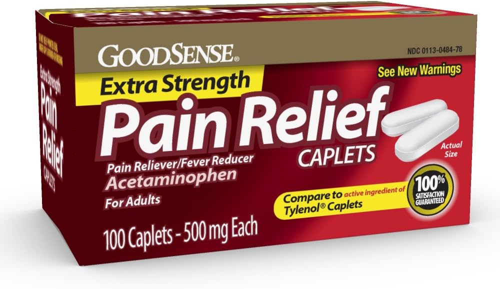 GoodSense תוספת כאב כאב הקלה - Acetaminophen Caplets 500 מ"ג - כאבי ראש, כאבי ראש, כאבי ראש, Arthritis הקלה, 100 Count