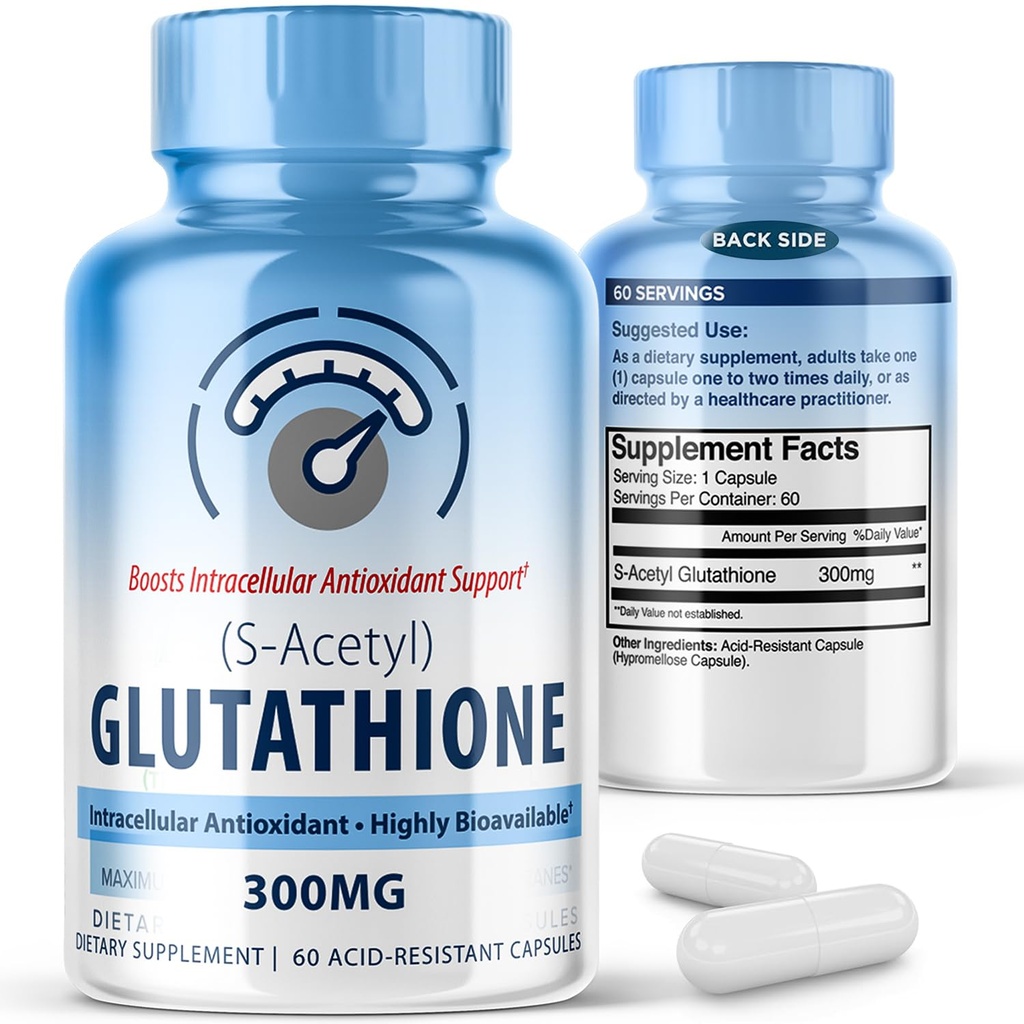 S-Acetyl L-Glutathione 300 מ"ג - 60 קפסולות Acid-Resistant, High Bioavailability S Acetyl Glutathione תוספי מזון עבור Liver & Skin, תוספת תמיכה אנטי-חמצן