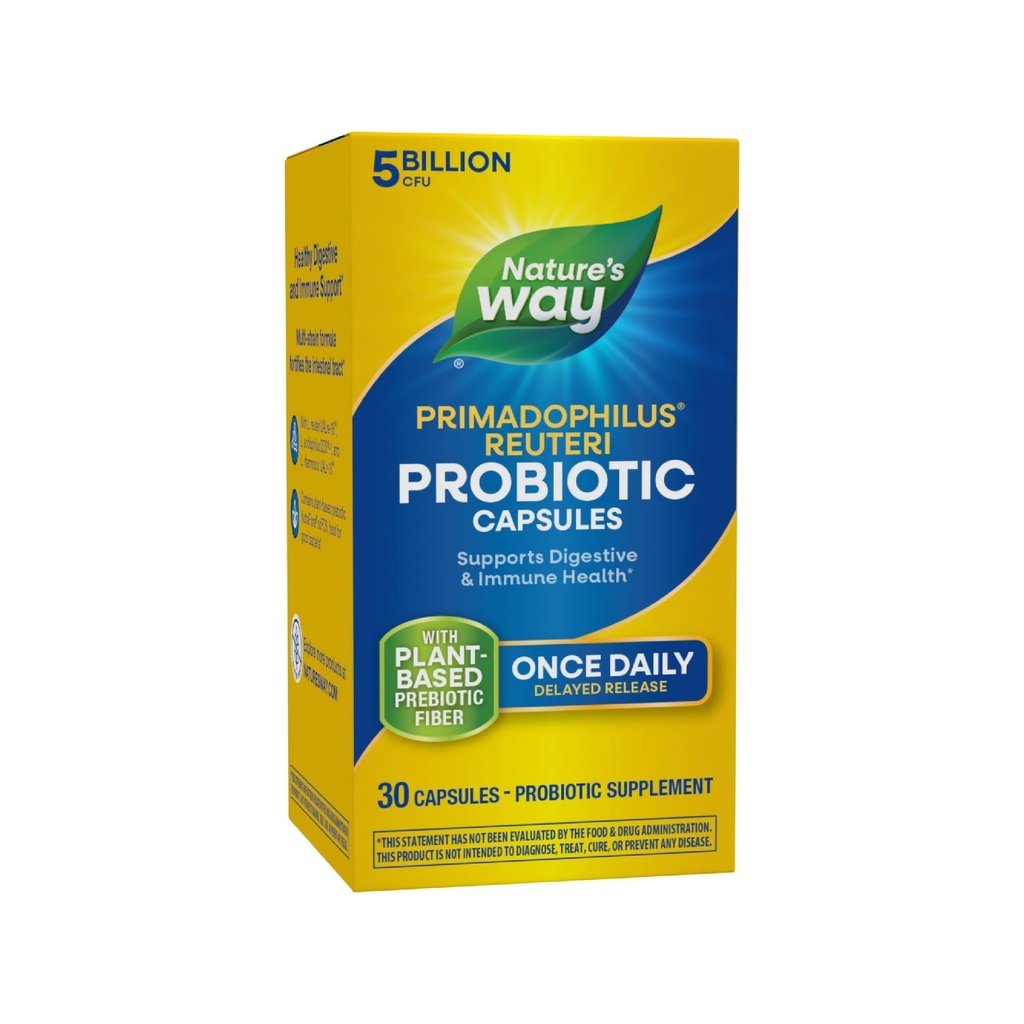 Nature's Way Primadophilus Reuteri Probiotic, Supports Digestive & Immune Health*, 5 מיליארד תרבות חיה, 30 קפסולות (Packaging May Vary)