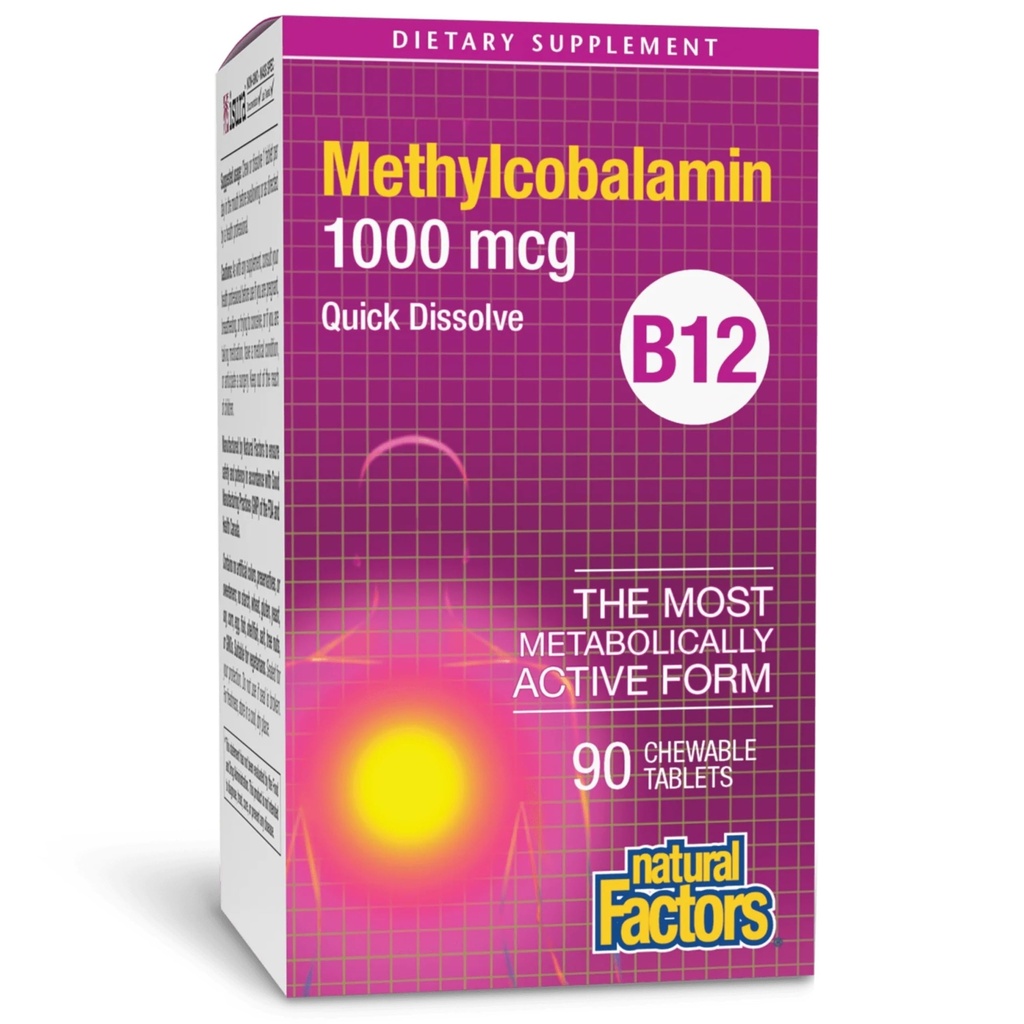 גורמים טבעיים, ויטמין B12 Methylcobalamin 1000 mcg, תמיכה צ'ואובל לאנרגיה ובריאות החיסון, Vegetarian, Gluten Free, 90 טבליות (90 מנות)