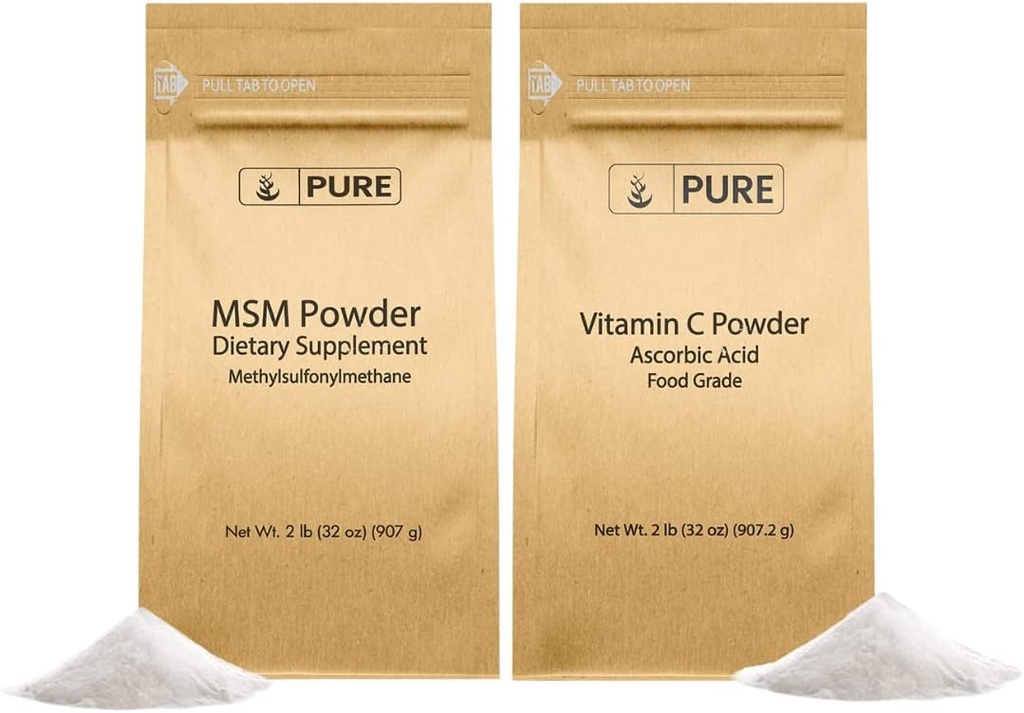 אבקת ויטמין C & Methylsulfonylmethane MSM אבקת Bundle, (2 lb) תמיד טהור, תוספי תזונה