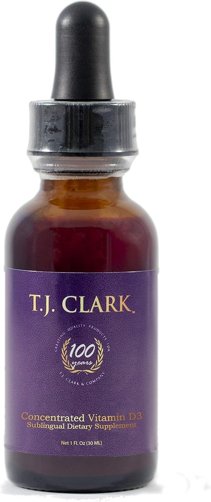 ויטמין נוזלי D3125mcg / 5,000 IU, 1 fl. oz. ריכוז תוספי תזונה sublingual Dietary, TJ Clark, Glass Dropper