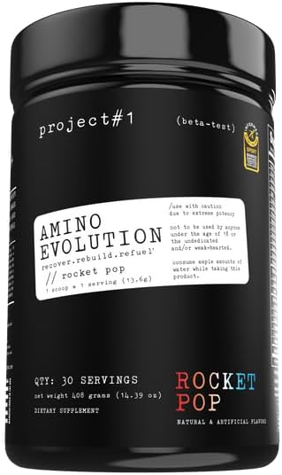 פרויקט #1 AminoEVolution: תמיכה שרירים ושיקום - BCAAs, EAAs, Electrolytes & Keto Friendly Energy Boost - אבקת טרום & פוסט עבודה עבור גברים ונשים - RocketPop Flavor - 30 משרתים