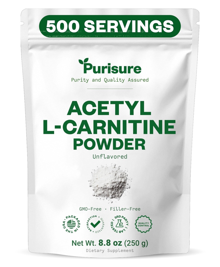 אבקת Acetyl L-Carnitine, 250g, ALCAR אבקה, Amino Acid תוסף, Acetyl L-Carnitine תוסף ביצועים קוגניטיביים טובים יותר ו-Moscular Endurance, Gluten Free, non-GMO, 500 משרתים