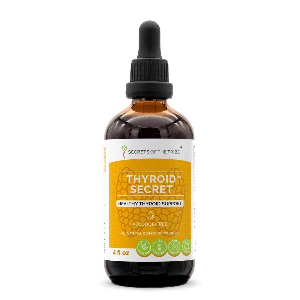 סודות של השבט - Thyroid Secret, תמיכה Thyroid בריאה, התוספת צמחית בולחה את חילוף נוזלים ללא אלכוהול (4 oz)