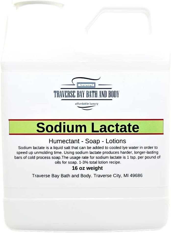 Traverse Bay Bath and Body Sodium lactate, 16 oz, בטיחות חתומה מיכל. 60% ריכוז USP Natural Preservative שנעשה בארה"ב