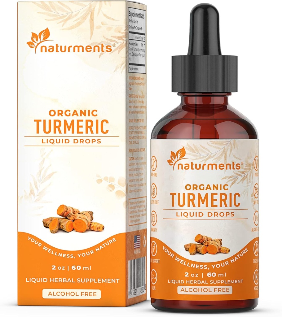 כורכום Turmeric Curcumin נוזלי: מוסמך אורגני Turmeric Curcumin עם ג'ינג' & Black Pepper- תמיכה משותפת, Immune & Digestive Support, Graceful Aging - 2 Fl Oz