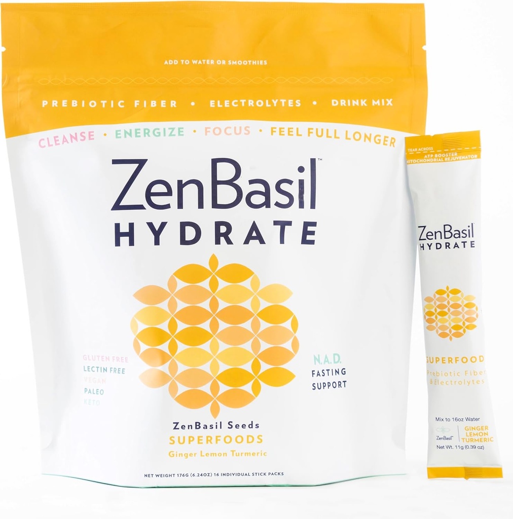 זן בזיל הידטה - ג'ינג'ר לימון Turmeric | Electrolyte hydrotion אבקת Packets | Fasting Support