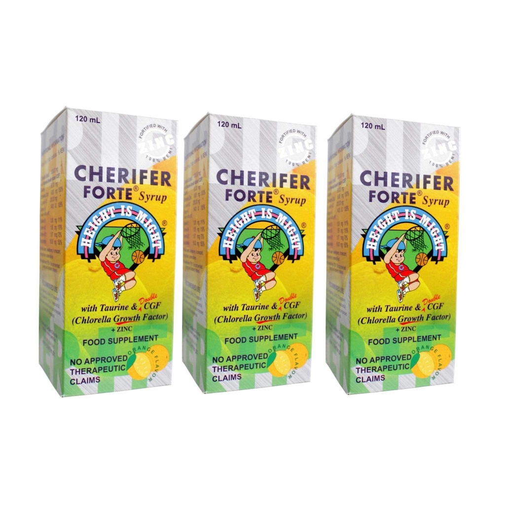 3 CHERIFER Forte Syrup w/Taurine & Double Chlorella Growth Factor + Zinc 120 מ"ל