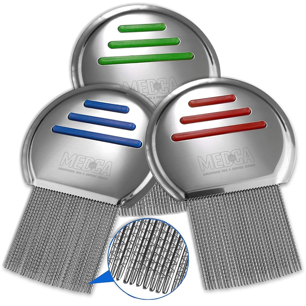 Lice Comb - (Pack of 3) טיפול ב- Head Lice כי הוא אישי ארוז מקצועי Stainless Steel Louse ו Nit Combs מסיר ביצים עם טיפים עגולים לנוחות