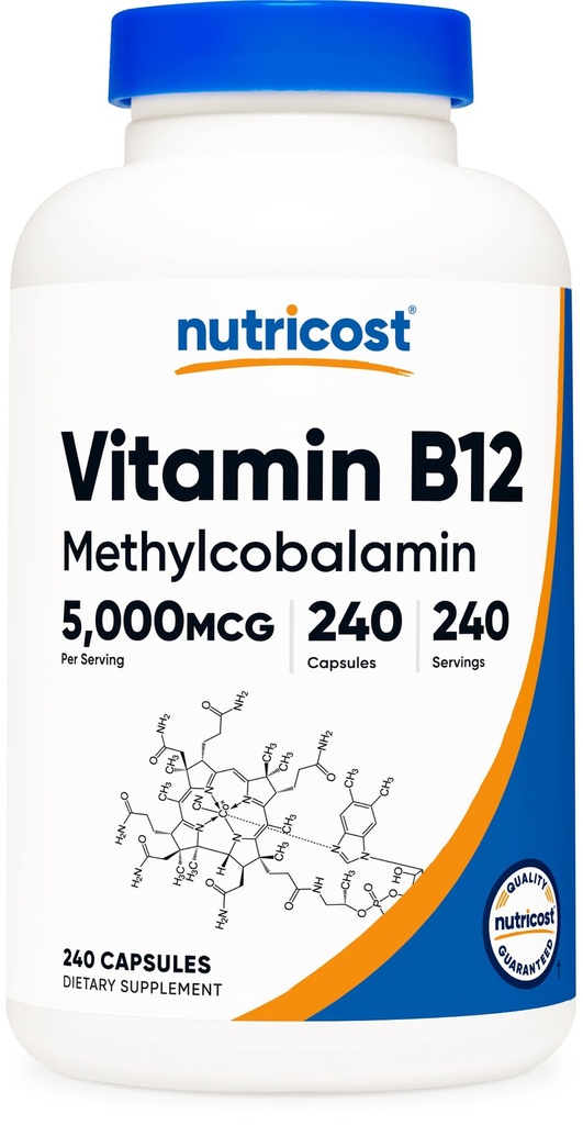 ויטמין B12 (Methylcobalamin) 5000mcg, 240 קפסולות - Caps Vegetarian Caps, non-GMO, Gluten Free B12 תוסף