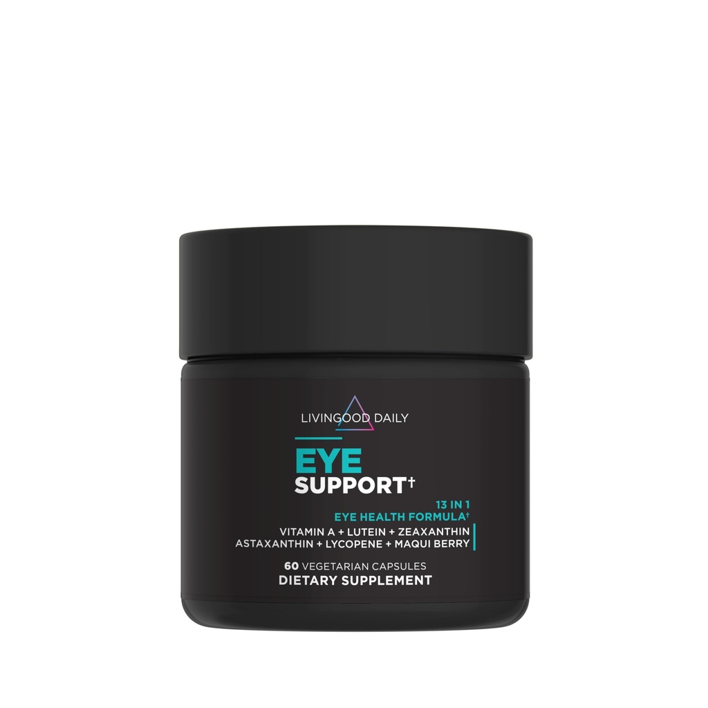 Livingood Daily Eye Support, 13-in-1 חזון תוספת עם Lutein, Zeaxanthin, Astaxanthin, ויטמין A, Lycopene, Maqui Berry & More, מקדם עיניים בריאות, Blue Light Protection, טבעוני, 60 קפסולות