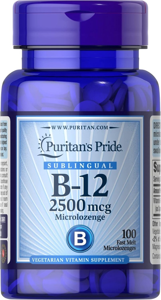 ויטמין הגאווה של Puritan B-12 2500 mcg Microlozenges, 100 Count