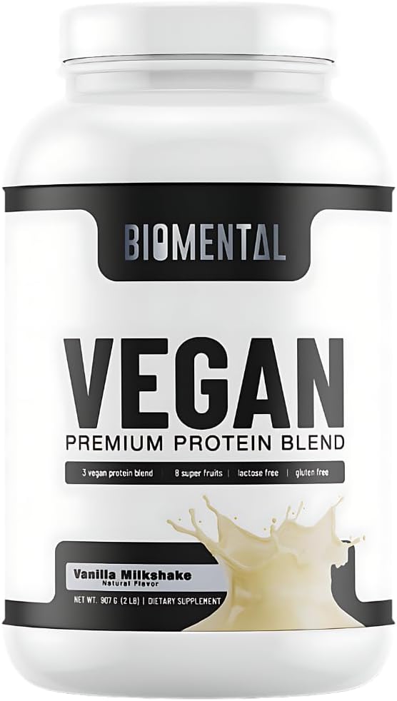 אבקת חלבון טבעונית - וניל - Gluten-Free - non-GMO - חלבון מבוסס צמחי - תומך אובדן משקל וצמיחה שרירים - שיפור Absorption - מושלמת לגברים ונשים - 2 lbs