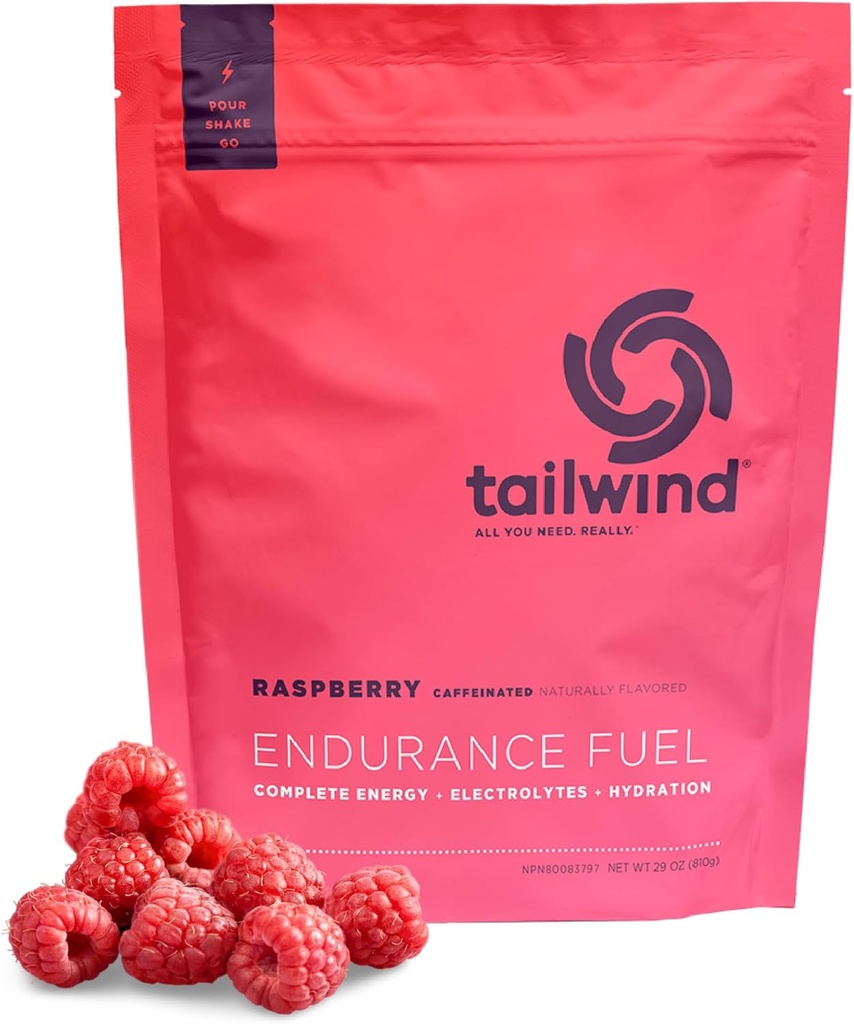Tailwind Nutrition Endurance דלק, Carbohydrate & Electrolyte Sports Drink אבקת, Gluten-Free, טבעוני, Raspberry Buzz, 30 משרתים (Caffeinated)