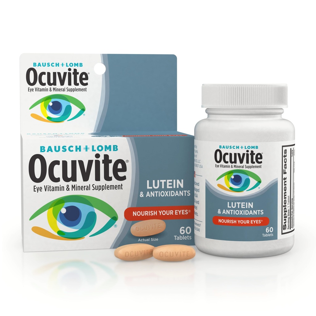 Ocuvite Eye ויטמין & מינרלים תוסף, Lutein & Antioxidant ויטמינים A, C & E, Zinc for Eye Health & Support, ויטמינים לעיניים, 60 טבליות