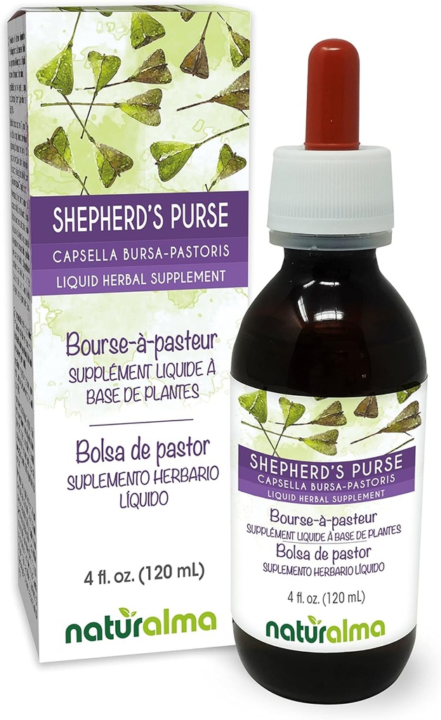 Natural Shepherdma's Purse (Capsella Bursa-pastoris) Herb אלכוהול-Free Tincture - 4 oz נוזל לחלץ טיפות - תוסף צמחי - טבעוני