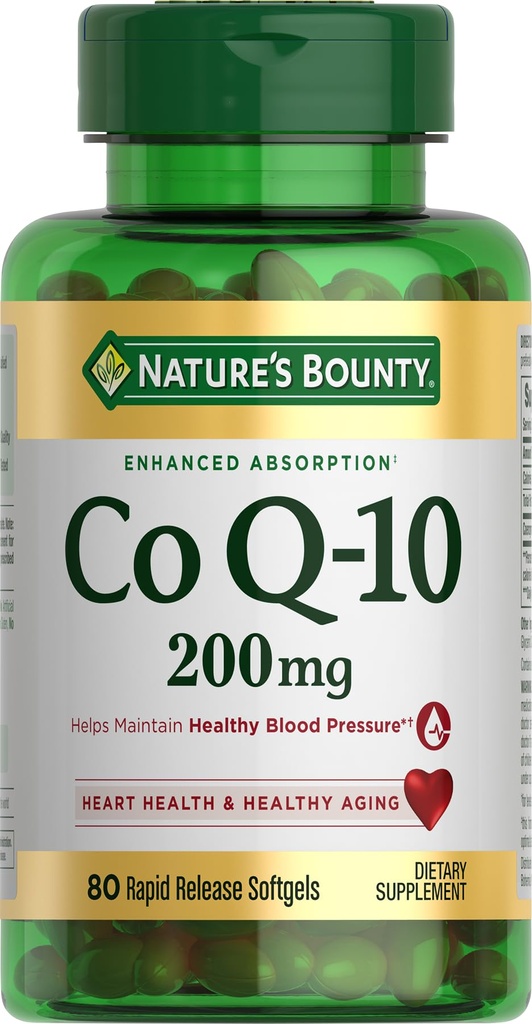 Nature's Bounty CoQ10, תומך בריאות הלב, תוספת תזונתית, 200 מ"ג, 80 Rapid Release Softgels