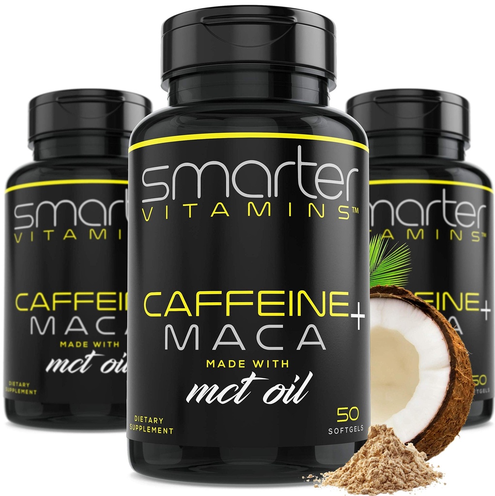 (3 Pack) Smarter Energy Pills, 200mg Caffeine & קוקוס MCT שמן עם Maca Root, 150 נוזל Softgels