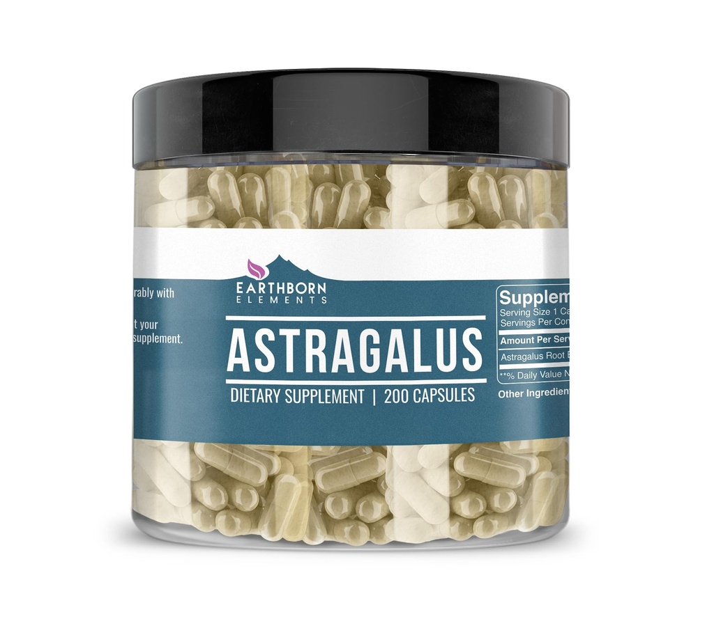 Earthborn Elements Astragalus לחלץ 200 קפסולות, Pure & Undiluted, ללא תוספת
