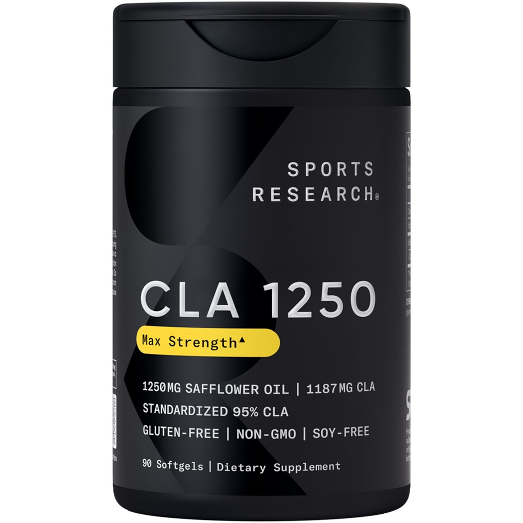 מחקר ספורט CLA - 1250 מ"ג עם Active Conjugated Linoleic Acid עבור גברים ונשים | Non-GMO, Soy & Gluten חינם - 95% (90 Softgels)
