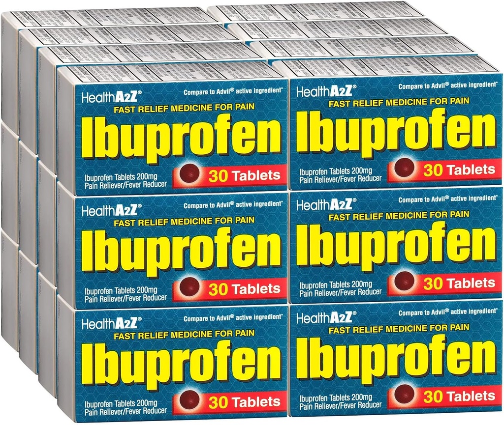 HealthA2Z® Ibuprofen Caplets 200 מ"ג | Pain Reliever & Fever מופחתr | 24 Packs of 30 Tablets (720 טבליות Total)