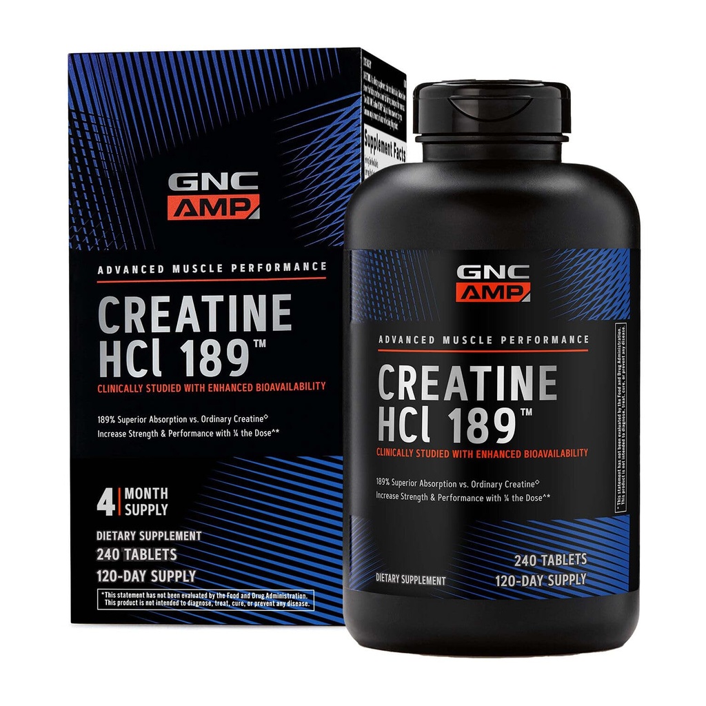 GNC AMP Creatine HCl 189 Pills, כוח פרובאנס קליני וצמחוני שריר, ביצועים אתלטיקים, ייצור אנרגיה, תוספת התאוששות, מהיר Absorbing, גלטן חינם פורמולה, 120 משרתים