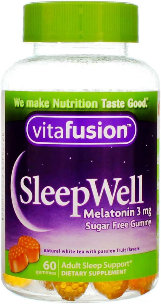 Vitafusion Sleep Well Gummy Sleep Support, 3 מ"ג של מלטונין, 60 הרוזן (Pack of 4) על ידי Vitafusion