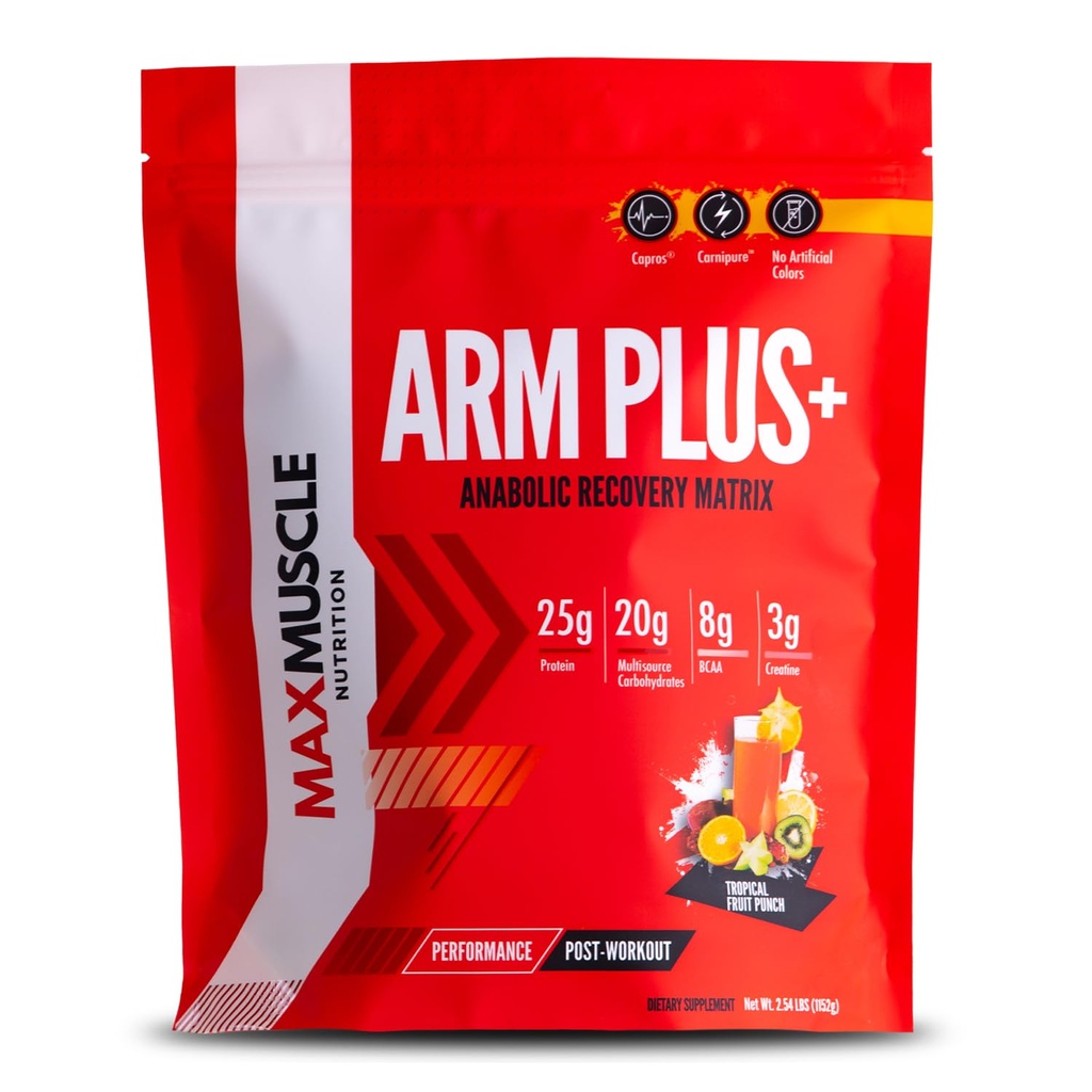 מקס שריר זרוע פלוס + Anabolic Recovery Matrix | 25g חלבון, 8g Bcaas, 3g Creatine Monohydrate | Whey חלבון, Amino Acids, Antioxidants, Glutamine, אלקטרוליטים (Tropical Punch, 2.54 lb)