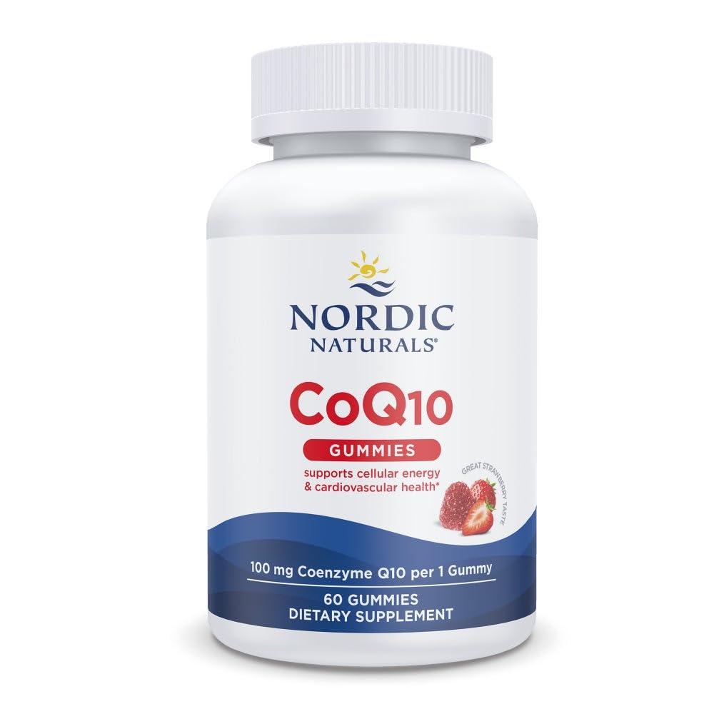 Nordic Naturals CoQ10 Gummies, Strawberry - 60 חניכיים - 100 מ"ג Coenzyme Q10 (CoQ10) - טעם גדול - בריאות הלב, ייצור אנרגיה סלולרית, תמיכה אנטי-חמצן - Non-GMO, טבעוני - 60 משרתים
