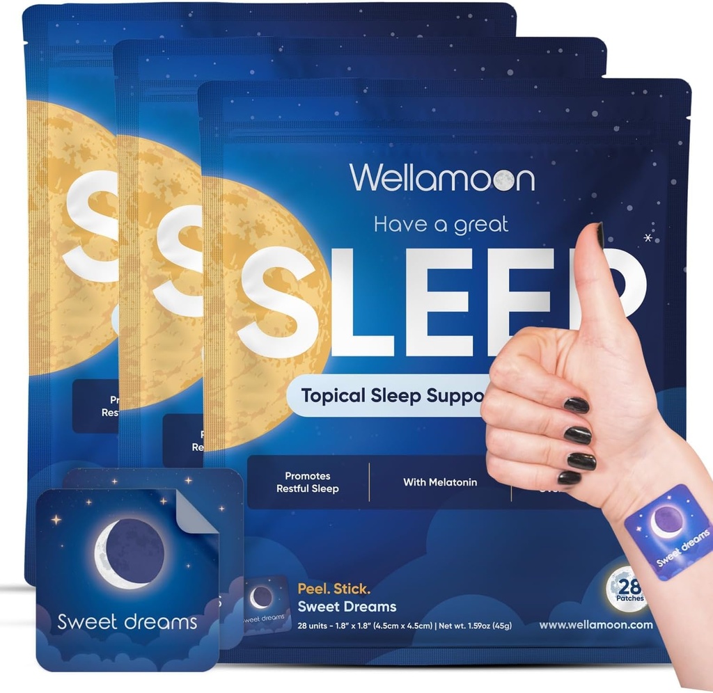 Wellamoon Original Sleep Patches for Adults Plus Power | Sleep Patch with Melatonin & Valan | Skin-Friendly & Cruelty-Free | Long-Lasting Night Comfort for Men & Women | חבילת של 3 x 28 Patches