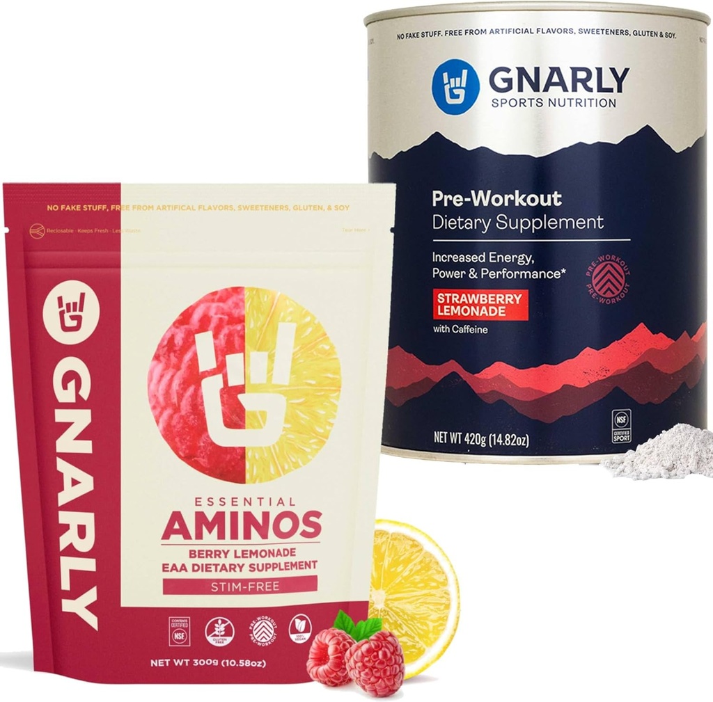 Gnarly Nutrition Gnarly Preworkout Strawberry Lemonade (14.82oz) Aminos ברי Lemonade Caffeine חינם (10.58oz)
