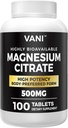מגנזיום Citrate 500MG 100 טבליות - טבעוני בטוח, גבוה Absorption
