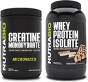 NutraBio Creatine Monohydrate, Unflavored, 500g ו Whey חלבונים Isolate, שוקולד בוטנים Butter, תוספת Bundle - שריר אנרגיה, Lean Growth, Recovery, כוח