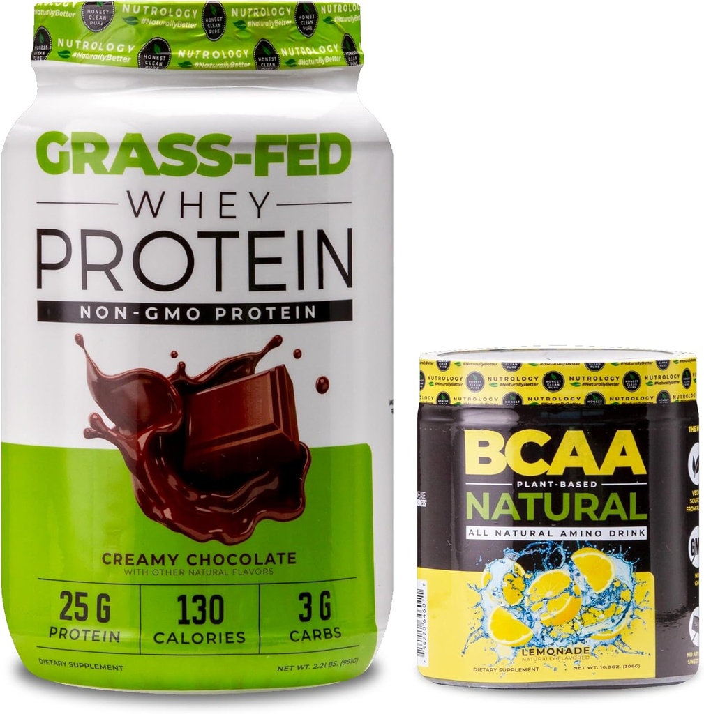 Nutrology Grass Fed Whey חלבון אבקת, תומך Lean שריר התאוששות וביצועים, פלאפור שוקולד קרמים (28 משרתים) BCAA טבעי, Lemonade Flavor (30 משרתים)