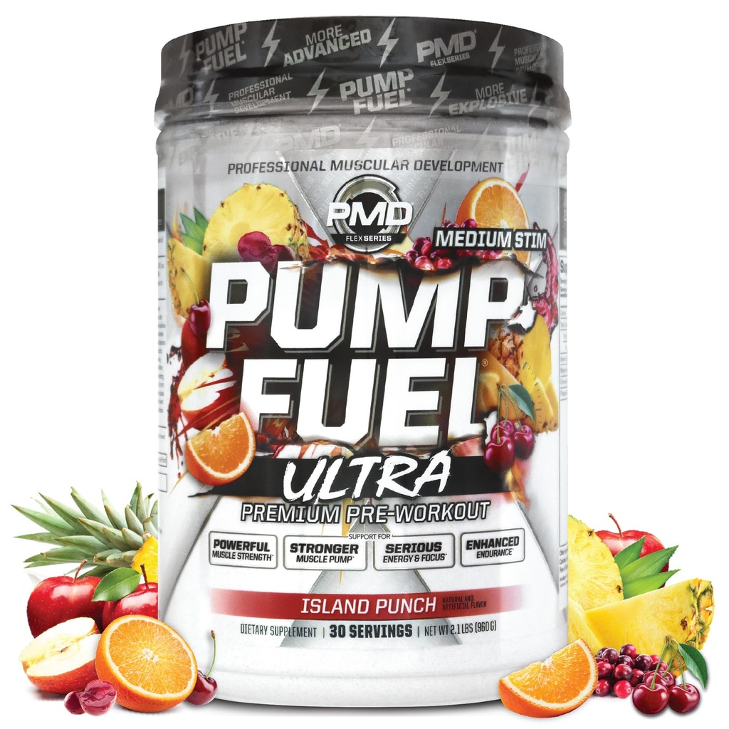 PMD ספורט משאבת דלק Ultra Medium Stim - Premium Pre Workout אבקה ושומן, מוקד גדול יותר, אנדורנס & Recovery, Premium Creatine, Arginine & Beta Alanine - Island Punch (30 משרתים)