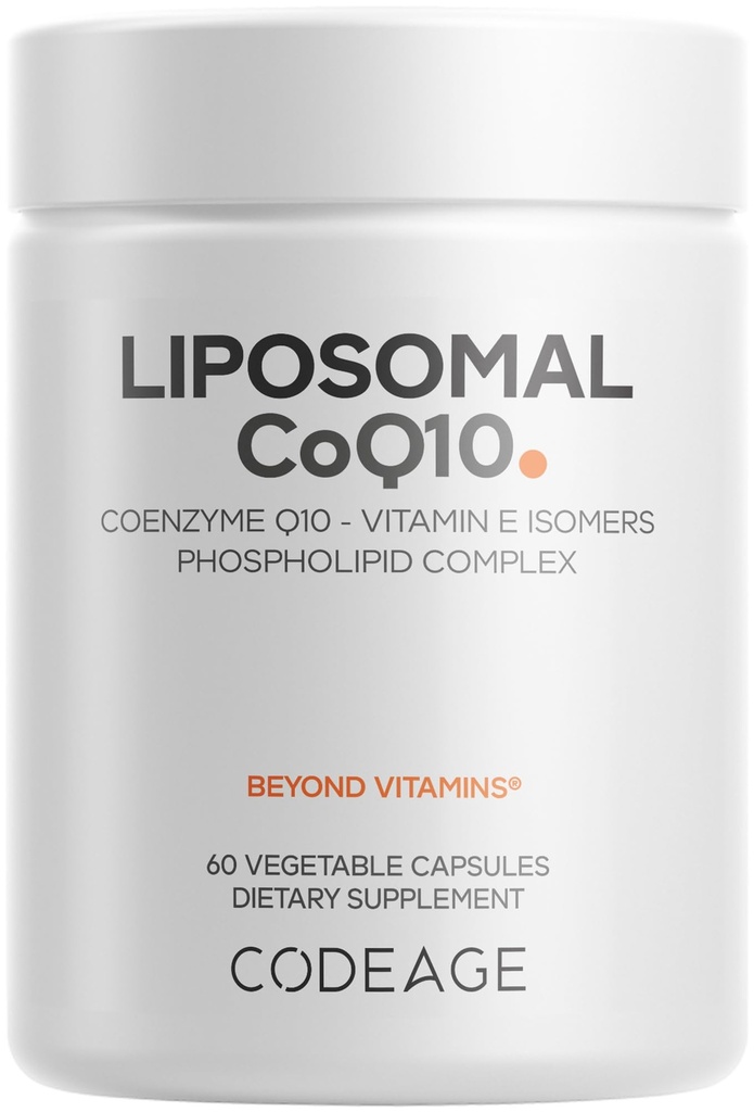 תוסף Codeage Liposomal CoQ10 - 125 מ"ג Coenzyme Q10 עם ויטמין E Isomers Tocopherols - 2-Month Supply - 1 קפסולה Per המשרת - Liposomal Delivery - טבעוני, non-GMO, Gluten-Free - 60 קפסולות
